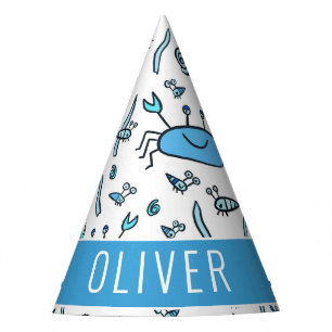 Cute Blue Crab Sea Animals Pattern Boy Birthday Party Hat