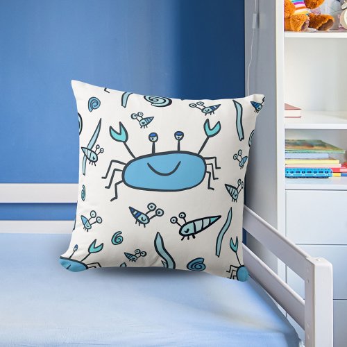 Cute Blue Crab Sea Animals Pattern Boy Throw Pillow