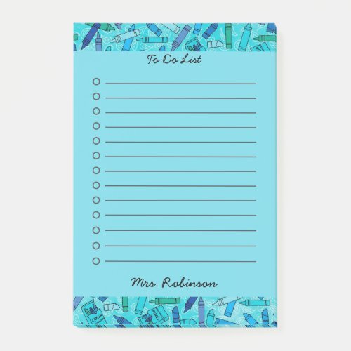 Cute Blue Crayon Teacher To Do List White 4 x 6 Post_it Notes