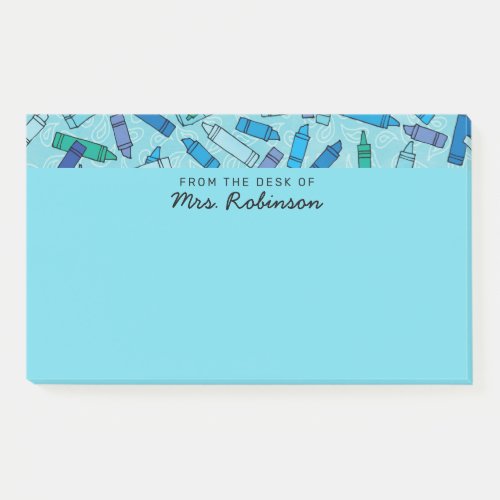 Cute Blue Crayons Teacher From the Desk of 10x6 Post_it Notes