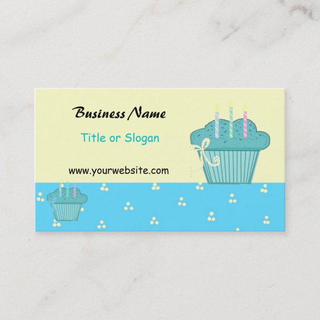 Cute Blue Cupcake Design Business Card (Front)