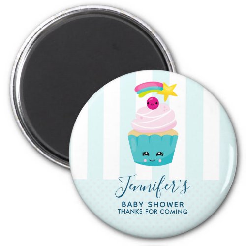 Cute Blue Cupcake with Kawaii Face Baby Shower Magnet