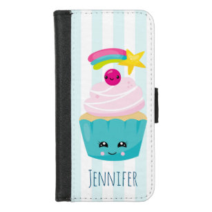 Cute Blue Cupcake with Kawaii Face iPhone 8/7 Wallet Case