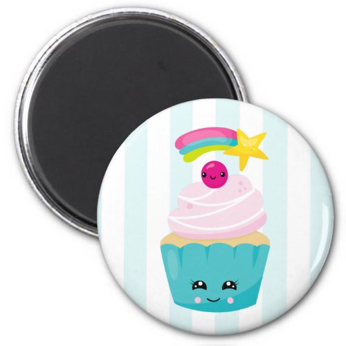 Cute Blue Cupcake with Kawaii Face Magnet