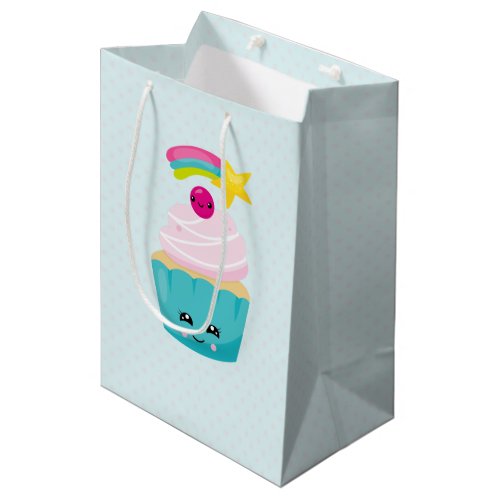 Cute Blue Cupcake with Kawaii Face Medium Gift Bag