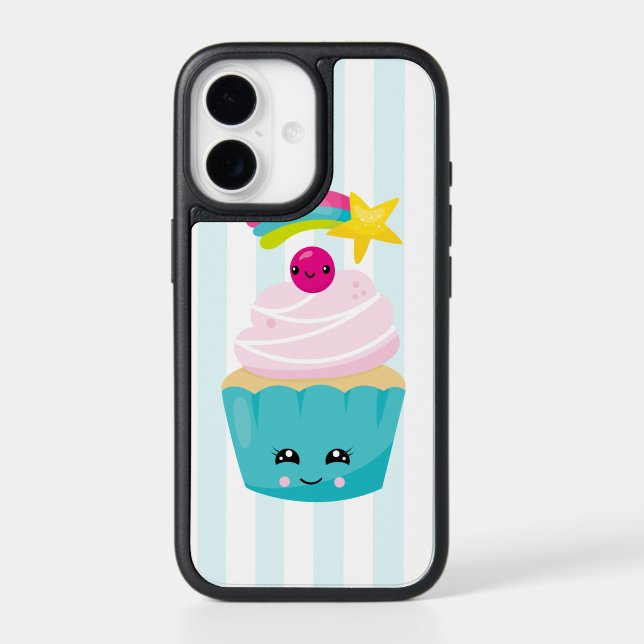 Cute Blue Cupcake with Kawaii Face Otterbox iPhone Case (Back)