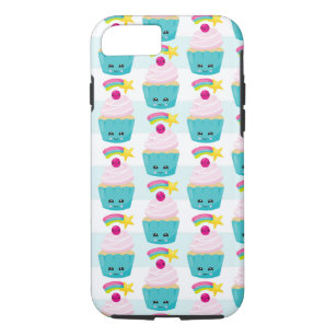 Cute Blue Cupcake with Kawaii Face Pattern iPhone 8/7 Case