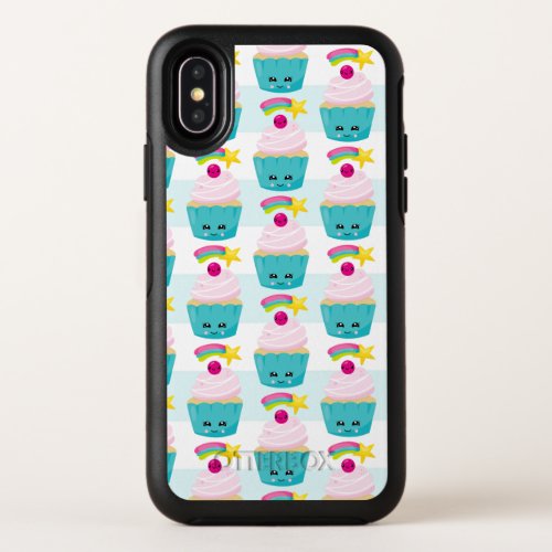 Cute Blue Cupcake with Kawaii Face Pattern OtterBox Symmetry iPhone X Case