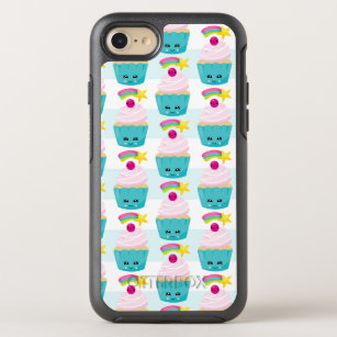 Cute Blue Cupcake with Kawaii Face Pattern OtterBox Symmetry iPhone SE/8/7 Case