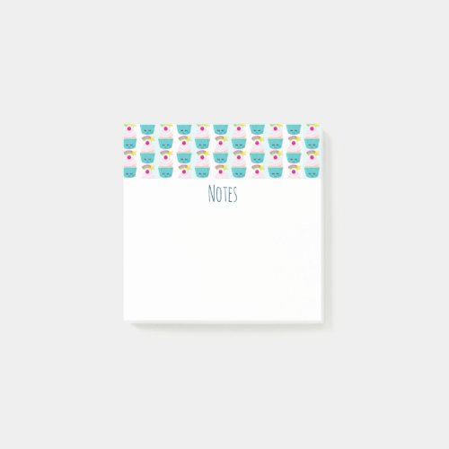 Cute Blue Cupcake with Kawaii Face Pattern Post_it Notes