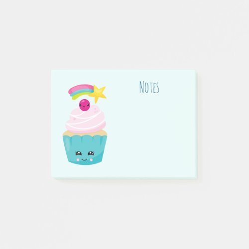 Cute Blue Cupcake with Kawaii Face Post_it Notes