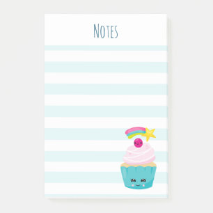 Cute Blue Cupcake with Kawaii Face Post-it Notes