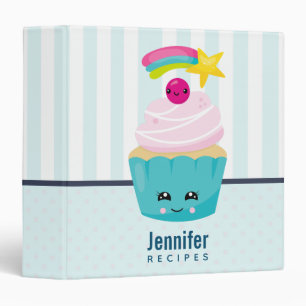 Cute Blue Cupcake with Kawaii Face Recipe 3 Ring Binder