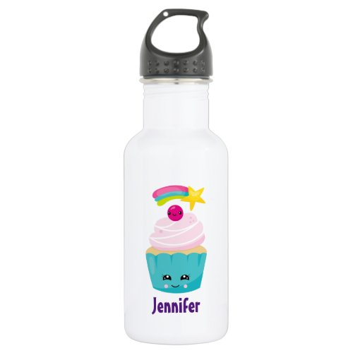 Cute Blue Cupcake with Kawaii Face Stainless Steel Water Bottle