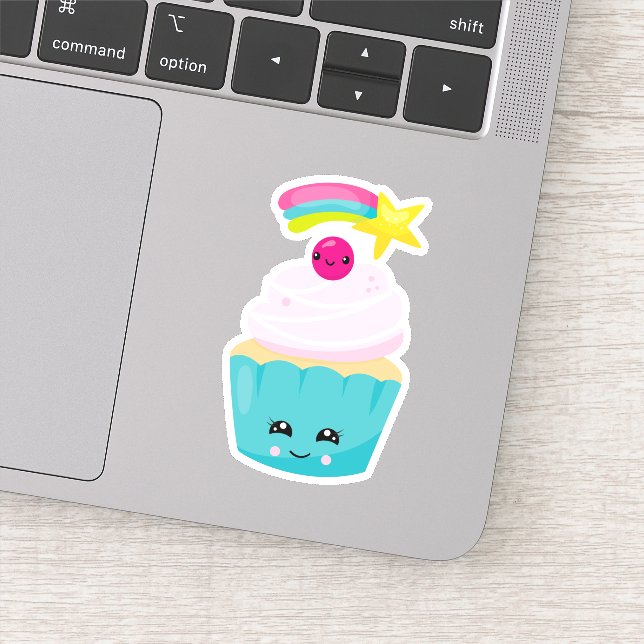 Cute Blue Cupcake with Kawaii Face Sticker (Detail)