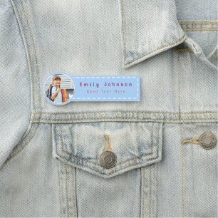 Cute Blue Custom Kid Name & Photo Tag