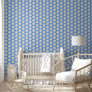 Cute Blue Daisy Flower Pattern Kids Wallpaper
