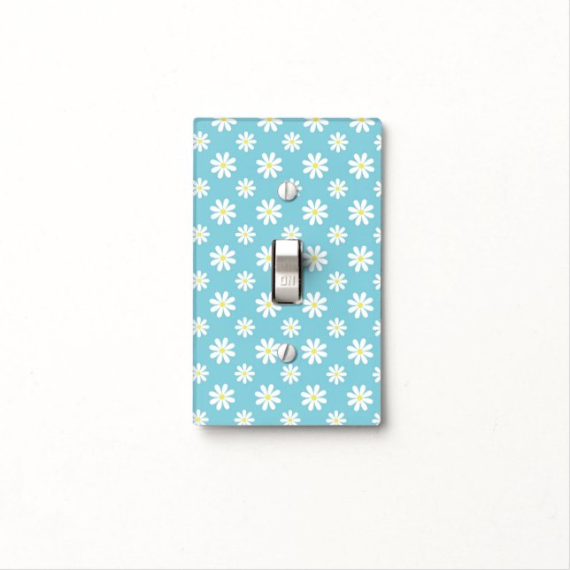 Cute Blue Daisy Flowers Pattern Light Switch Cover (In Situ)