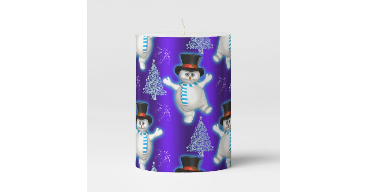 Cute Blue Dancing Snowman Christmas Pillar Candle Zazzle Com