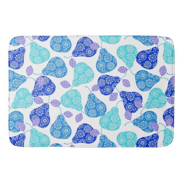 Cute blue' decorative pears pattern bath mat (Front)
