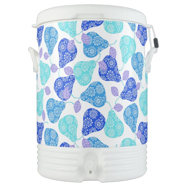 Cute blue' decorative pears pattern beverage cooler (Front)