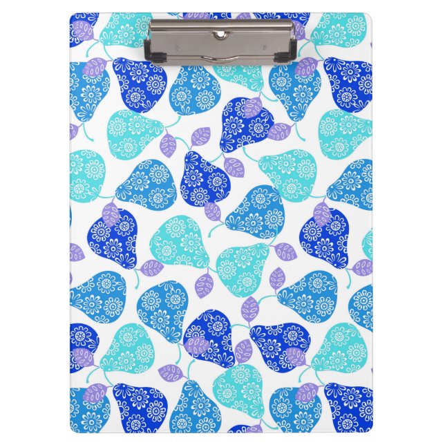 Cute blue decorative pears pattern clipboard (Front)