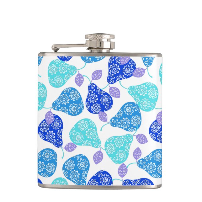 Cute blue decorative pears pattern flask (Front)