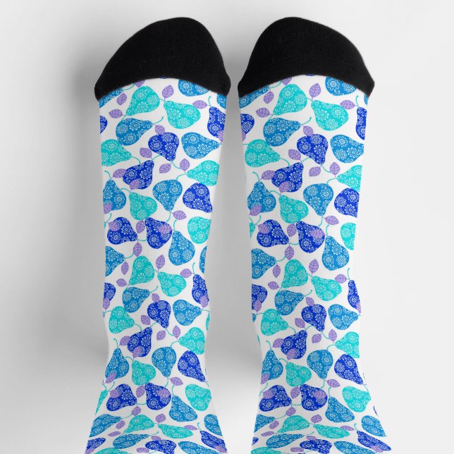 Cute blue decorative pears pattern socks (Top)