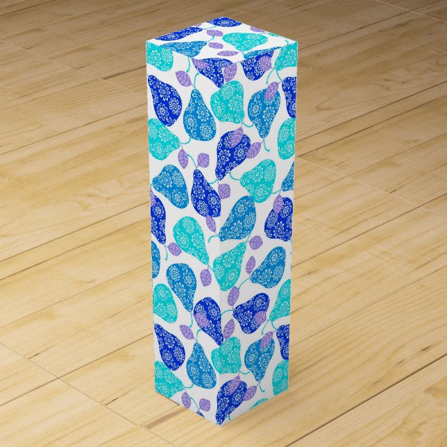 Cute blue' decorative pears pattern wine box (Front)