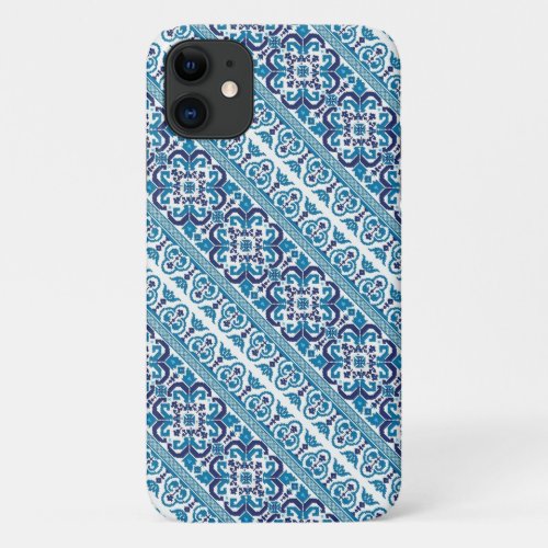 Cute blue decorative ukrainian patterns design iPhone 11 case
