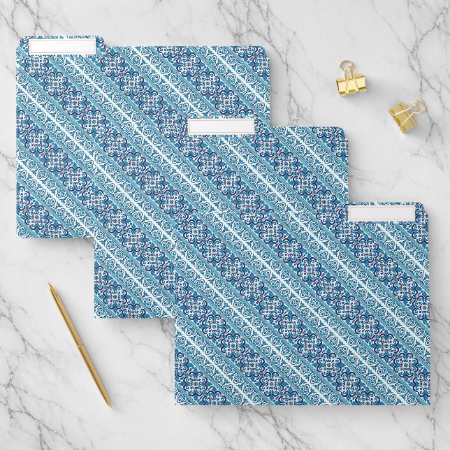 Cute blue decorative ukrainian patterns design file folder (Set)