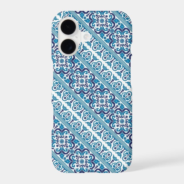 Cute blue decorative ukrainian patterns design iphone case (Back)