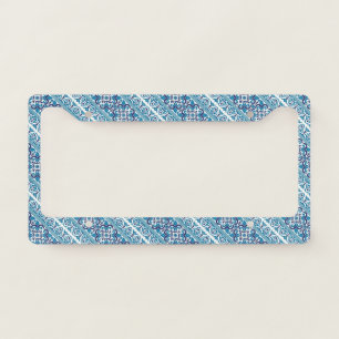 Cute blue decorative ukrainian patterns design license plate frame