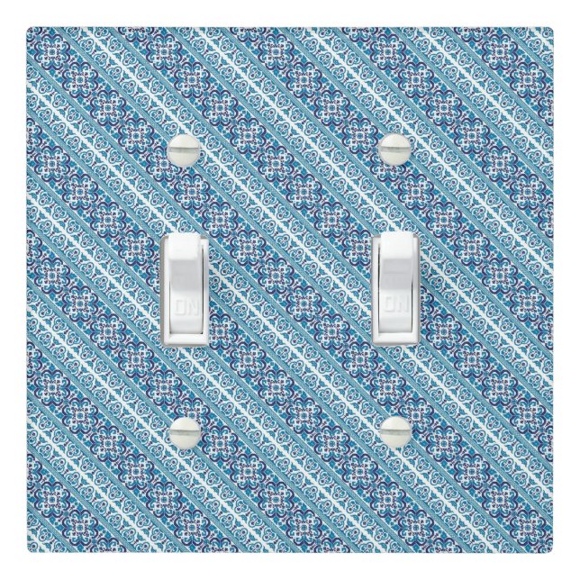 Cute blue decorative ukrainian patterns design light switch cover (In Situ)