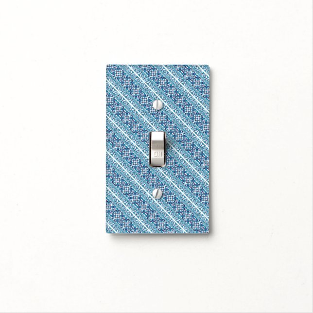 Cute blue decorative ukrainian patterns design light switch cover (In Situ)