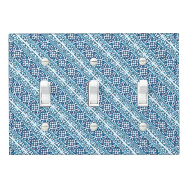 Cute blue decorative ukrainian patterns design light switch cover (In Situ)
