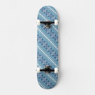Cute blue decorative ukrainian patterns design skateboard