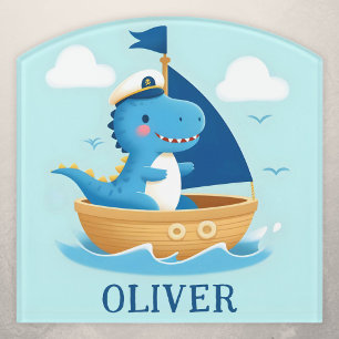 Cute Blue Dino Boat Captain Door Sign