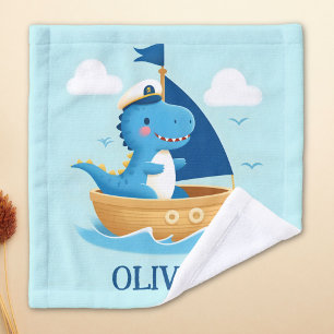 Cute Blue Dino Boat Captain  Wash Cloth