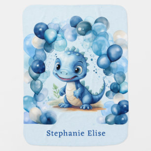 Cute Blue Dinosaur And Balloons Boy Baby Shower Blanket