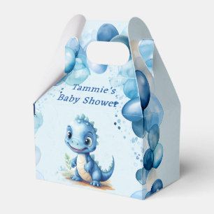 Cute Blue Dinosaur And Balloons Boy Baby Shower Favor Boxes