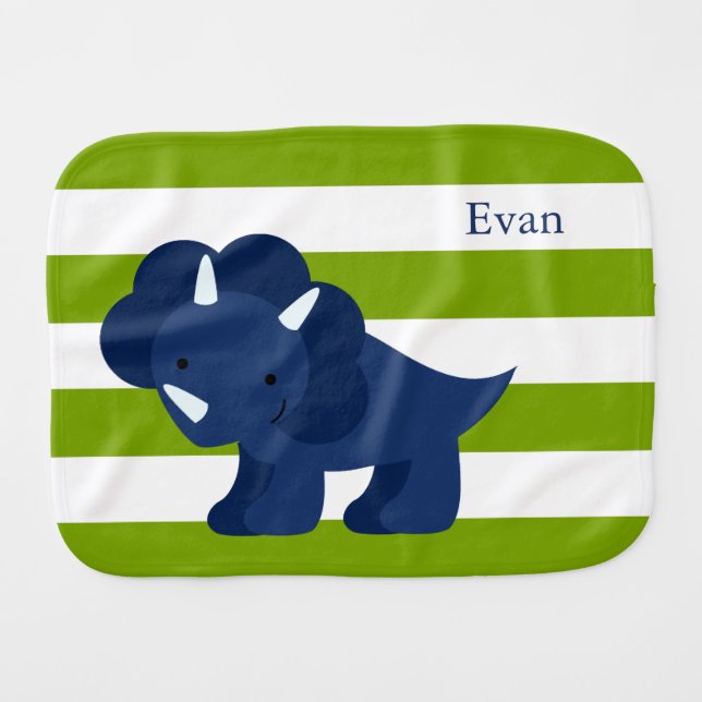 Cute Blue Dinosaur Baby Burp Cloth (Front Horizontal)
