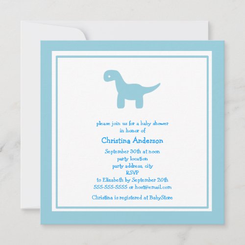 Cute Blue Dinosaur Baby Shower Invitation