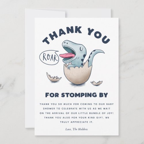 Cute Blue Dinosaur Baby Shower T_Rex Thank You Card