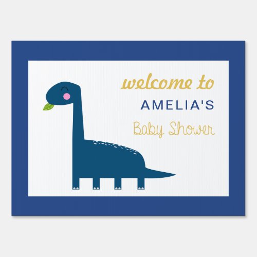 Cute Blue Dinosaur Baby Shower Welcome Sign 