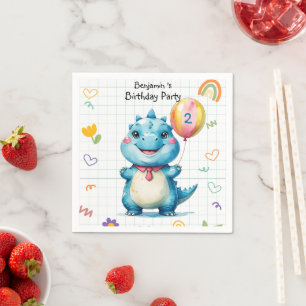 Cute Blue Dinosaur Balloon Boy birthday party Napkins