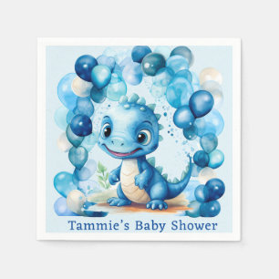Cute Blue Dinosaur Balloons Boy Baby Shower Napkins