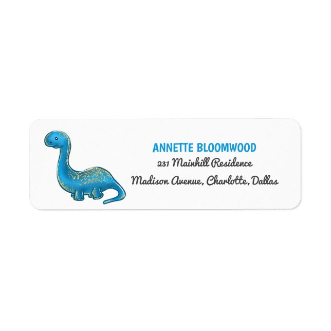 Cute Blue Dinosaur Birthday Party Label (Front)