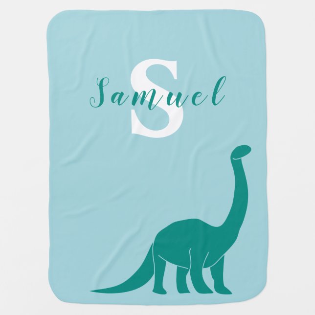 Cute Blue Dinosaur Boy Baby Blanket (Front)