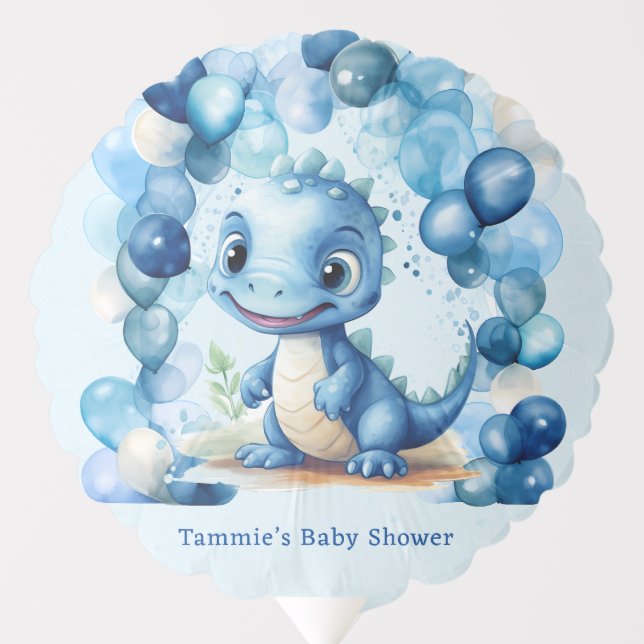 Cute Blue Dinosaur Boy Baby Shower Balloon (Front)